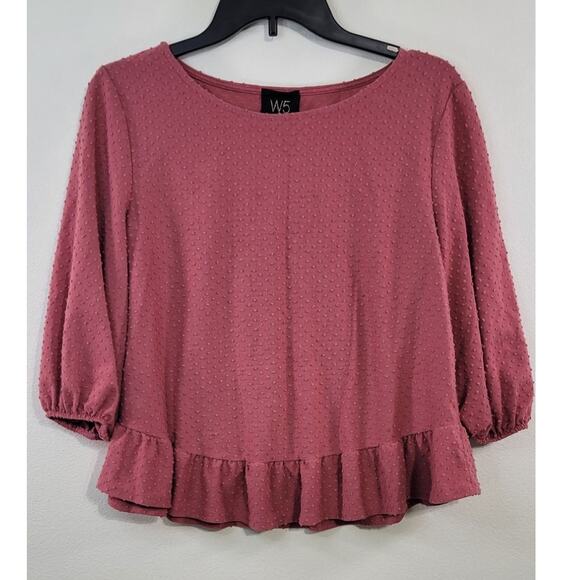 Anthropologie W5 Shirt Womens Medium Texted Polka Dot Shirt Ruffled Cottage Core - Picture 1 of 7